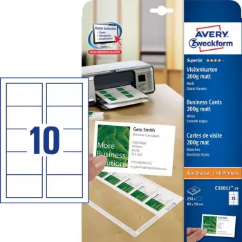Avery Zweckform Quick&Clean C32011-25 Visitenkarten, weiß, 200 g/m2, 250 Stück (25 Blatt)