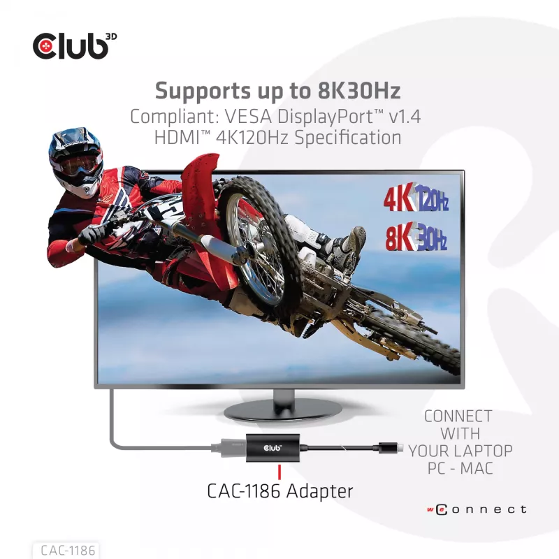 Club 3D CAC-1186 aktives Adapterkabel Mini DisplayPort auf HDMI 2.1, 4K 120 Hz, 8K 30 Hz, HDR, 15 cm, Stecker/Buchse