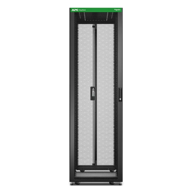 APC Easy Rack, 42U, Schwarz, mit Dach, Rollen, Füßen, 4 Montagewinkeln und Bodenplatte, ohne Seitenwände, 1991H x 600B x 1000T mm