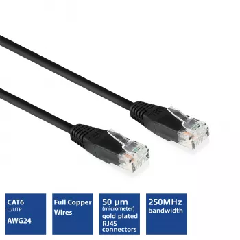 ACT Schwarz 3 Meter U/UTP CAT6 Patchkabel mit RJ45-Steckern