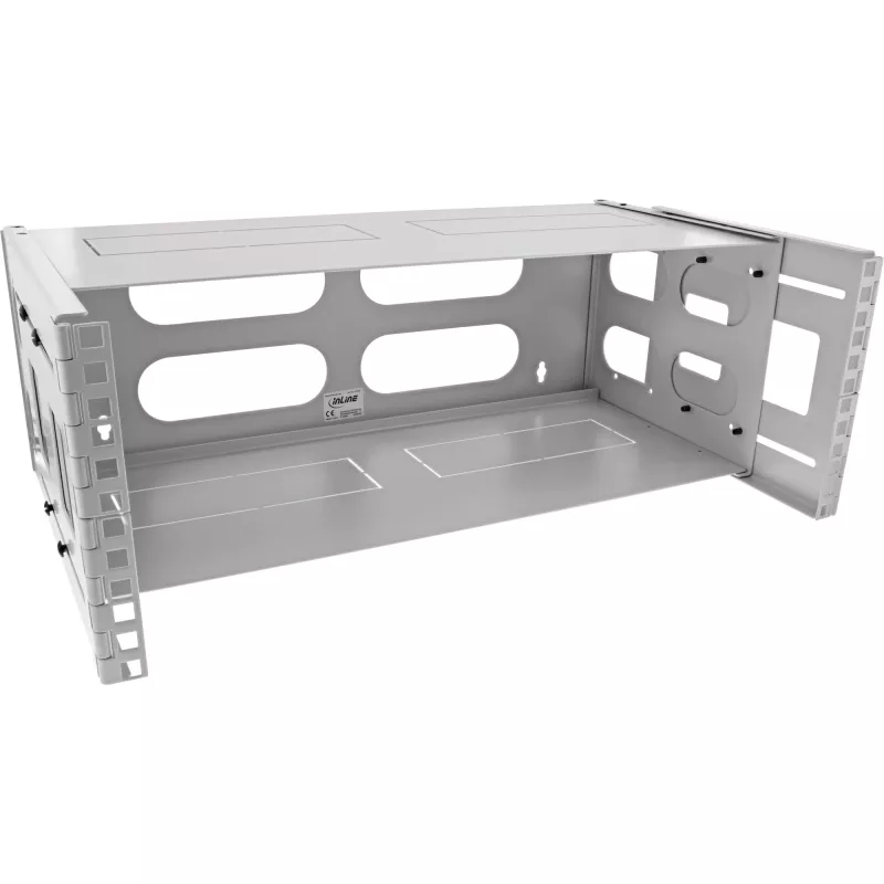 InLine 19 Zoll klappbares Rack, 4HE, 24-40cm Tiefe, mit Abdeckung, grau