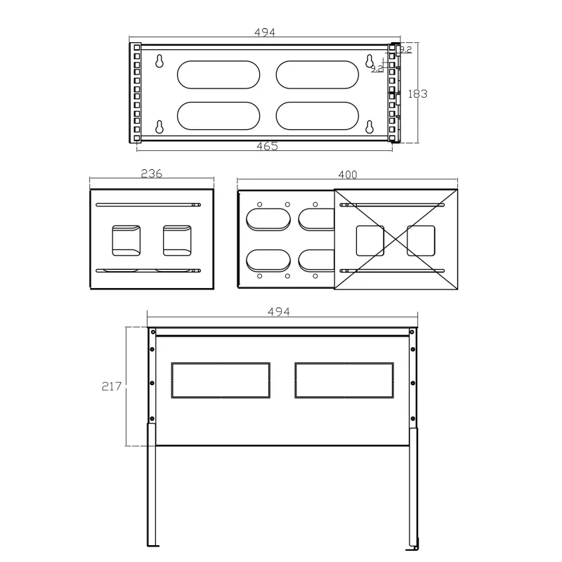 InLine 19 Zoll klappbares Rack, 4HE, 24-40cm Tiefe, mit Abdeckung, grau