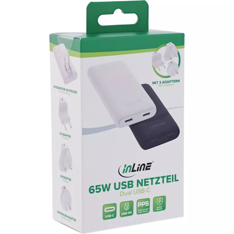 USB-Netzteil InLine 31519C Dual USB-C 65W – Dual-USB-C-Anschlüsse, 65 W Gesamtleistung