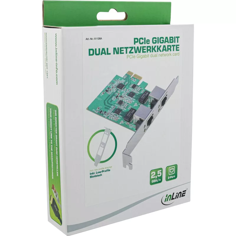 InLine 51126A Dual-2,5-Gigabit-Netzwerkkarte, 2x RJ45, PCIe x1, inkl. LP-Slotblech