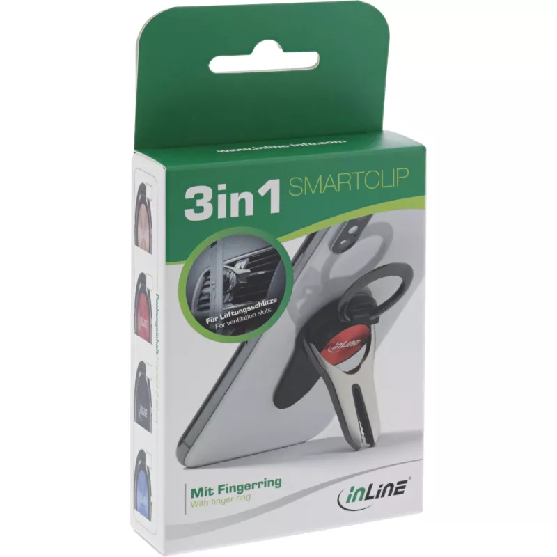 InLine Smartphone 3-in-1 Autohalterung, Ständer, Fingerhalter, rot