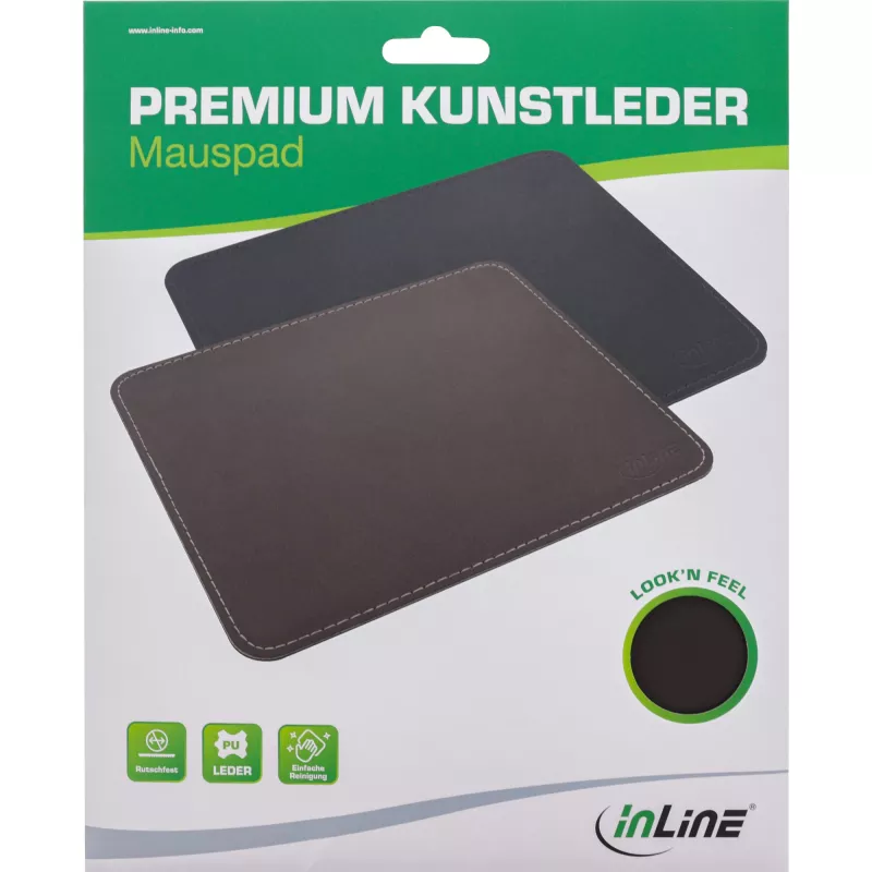 InLine Mauspad Premium PU-Leder schwarz, 255x220x3mm