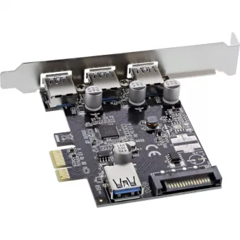 InLine 3+1ports USB 3.0 Host-Controller, PCIe, mit SATA-Stromversorgung und LP-Blende