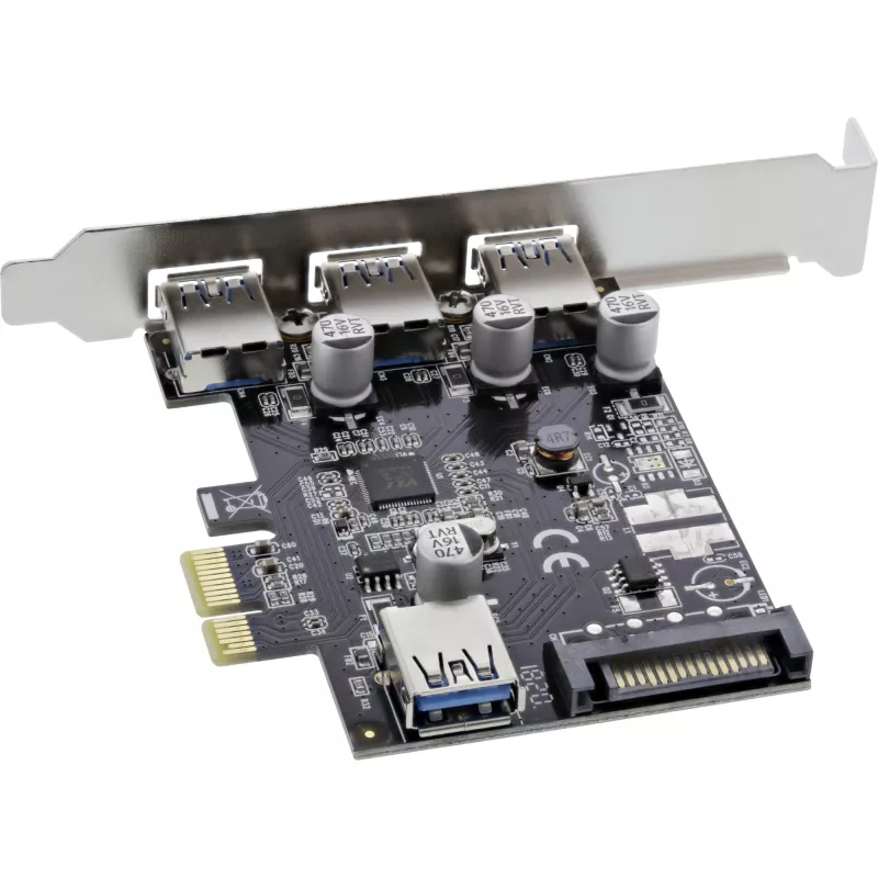 InLine 3+1ports USB 3.0 Host-Controller, PCIe, mit SATA-Stromversorgung und LP-Blende