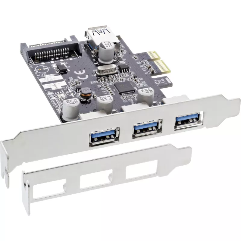 InLine 3+1ports USB 3.0 Host-Controller, PCIe, mit SATA-Stromversorgung und LP-Blende
