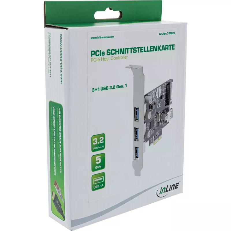 InLine 3+1ports USB 3.0 Host-Controller, PCIe, mit SATA-Stromversorgung und LP-Blende