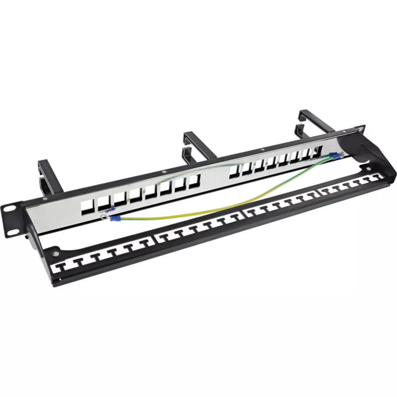InLine 16-fach Patchpanel, Keystone-Leerpanel mit 3 Halterungen, 19 Zoll, 1HE schwarz