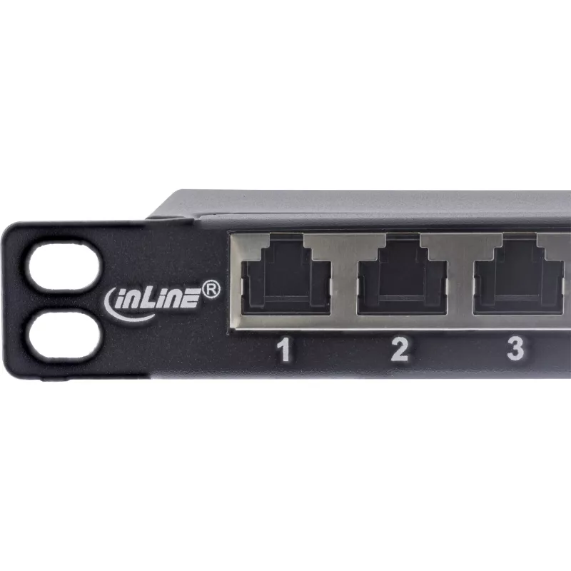 InLine 19 Zoll Patchpanel Cat.6A 0,5 U 24-Port, mit Staubschutz, schwarz