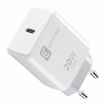 Cellularline USB-C-Ladegerät 20 W – iPhone 8 oder neuer 20-W-USB-C-Netzladegerät zum Aufladen des iPhone 8 und neuerer Modelle mit maximaler Geschwindigkeit