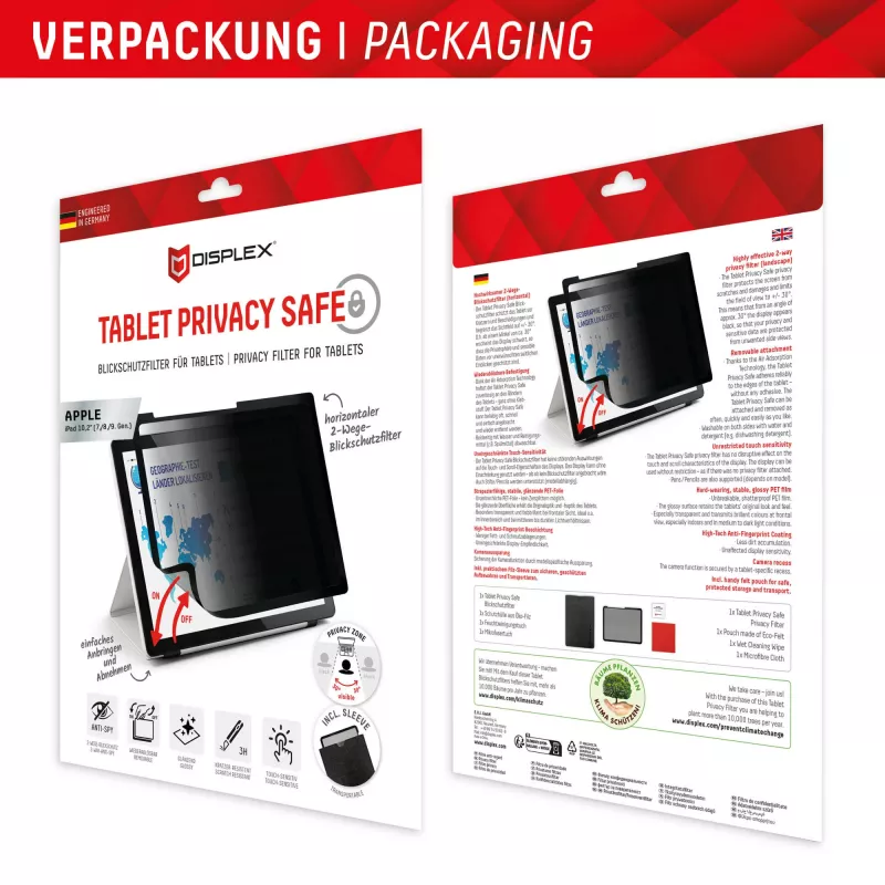 Displex TABLET PRIVACY SAFE abnehmbarer 2-Wege-Blickschutzfilter für iPad 10,2'' (7./8./9. Gen.)