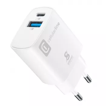 Cellularline Dual-Port-Reiseladegerät für Samsung, PD 25W, Weiß