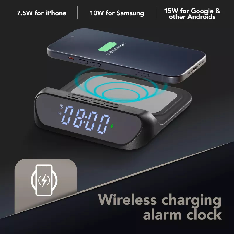 Cellularline Wireless Clock Charger Handy-Ladegerät, Schwarz (WIRELESSCLOCK2K)