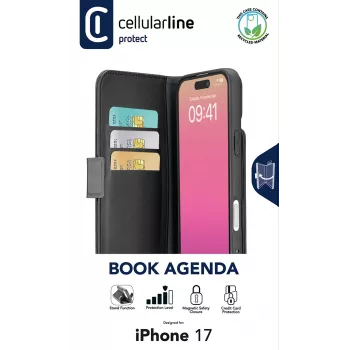 Cellularline Book Agenda – Buchhülle in Lederoptik mit Magnetverschluss für iPhone 17