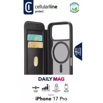 Cellularline Daily Mag - iPhone 17 Pro Book-Cover mit halbtransparentem, hartem Rückteil, kompatibel mit MagSafe®-Ökosystem