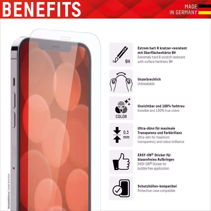 Displex Smart Glass (9H) für Apple iPhone 13/13 Pro, Montagesticker, unzerbrechlich
