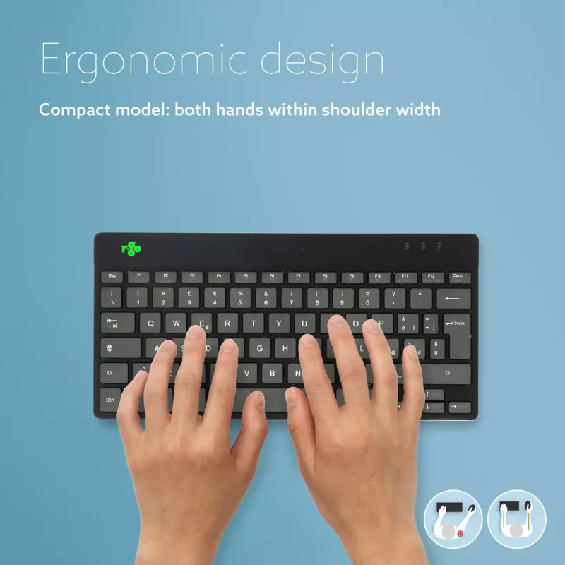 R-Go Tools Ergonomische Tastatur R-Go Compact Break, kompakte Tastatur mit Pausensoftware, QWERTY (IT), Bluetooth, schwarz