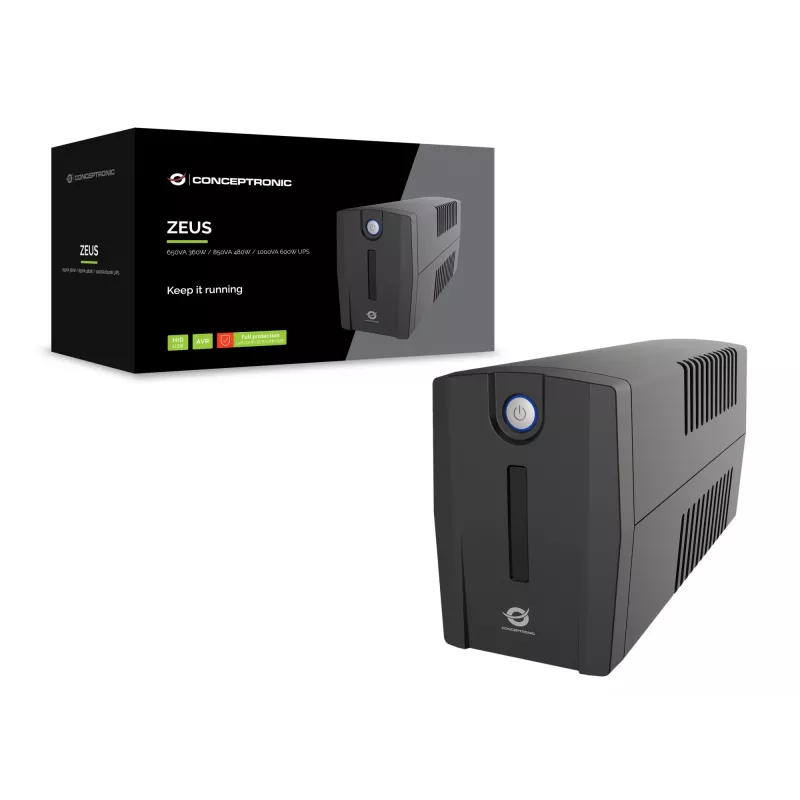 Conceptronic ZEUS01G 650VA 360W USV, UK-Steckdose x 2, HID USB, RJ45 In/Out, AVR