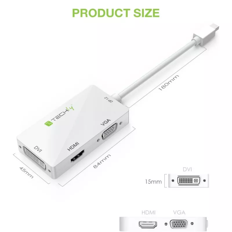 Techly Adapter 3 in 1 Mini DisplayPort (Thunderbolt) auf HDMI / DVI / VGA IADAP MDP-COMBOF12
