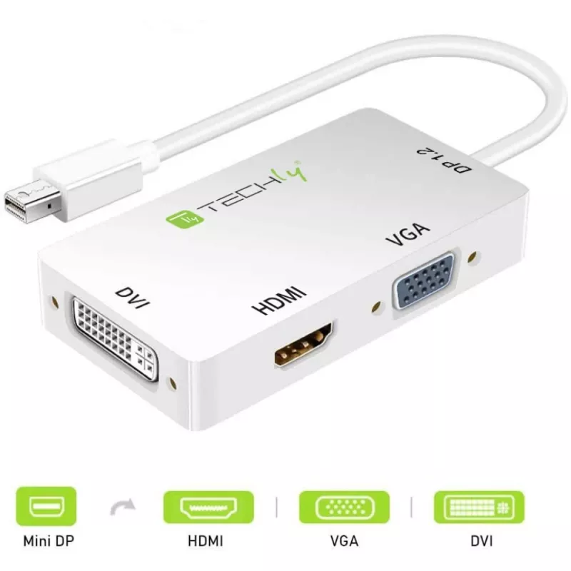 Techly Adapter 3 in 1 Mini DisplayPort (Thunderbolt) auf HDMI / DVI / VGA IADAP MDP-COMBOF12