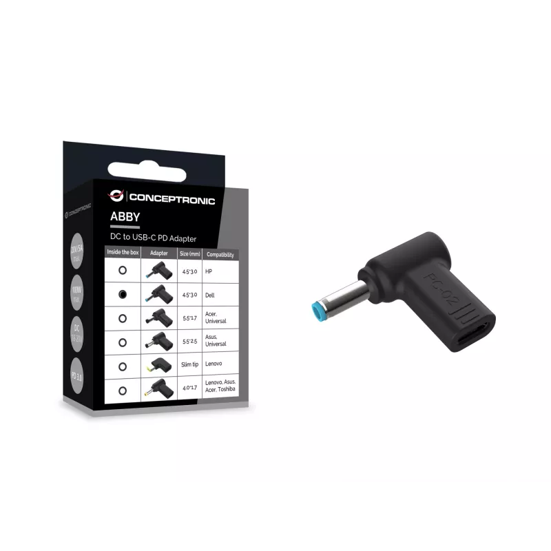 Conceptronic ABBY15PC02 DC-auf-USB-C-Adapter, Dell 4,5x3,0mm, 18-20V