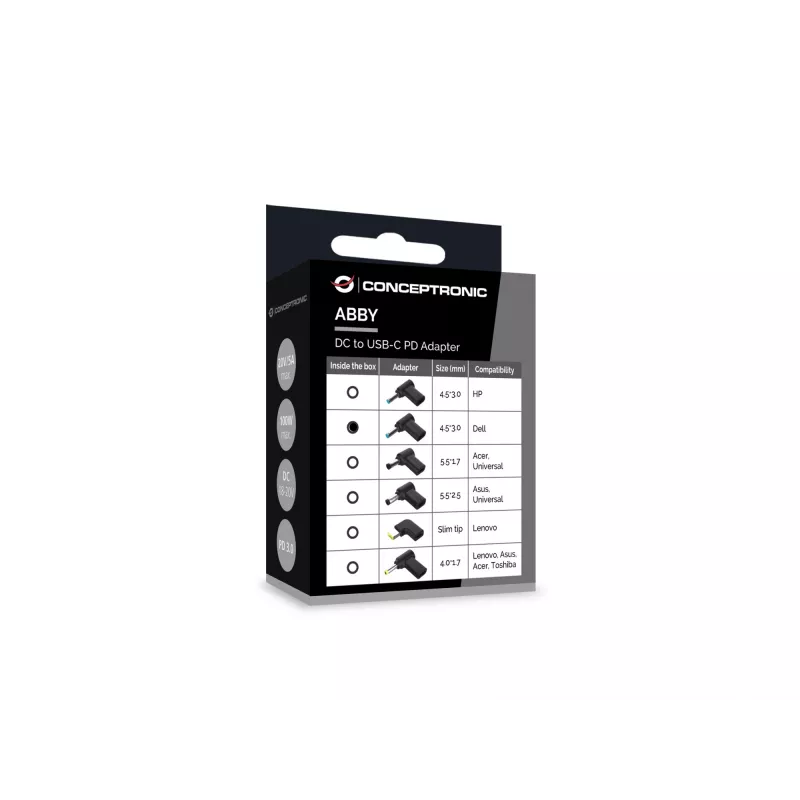 Conceptronic ABBY15PC02 DC-auf-USB-C-Adapter, Dell 4,5x3,0mm, 18-20V