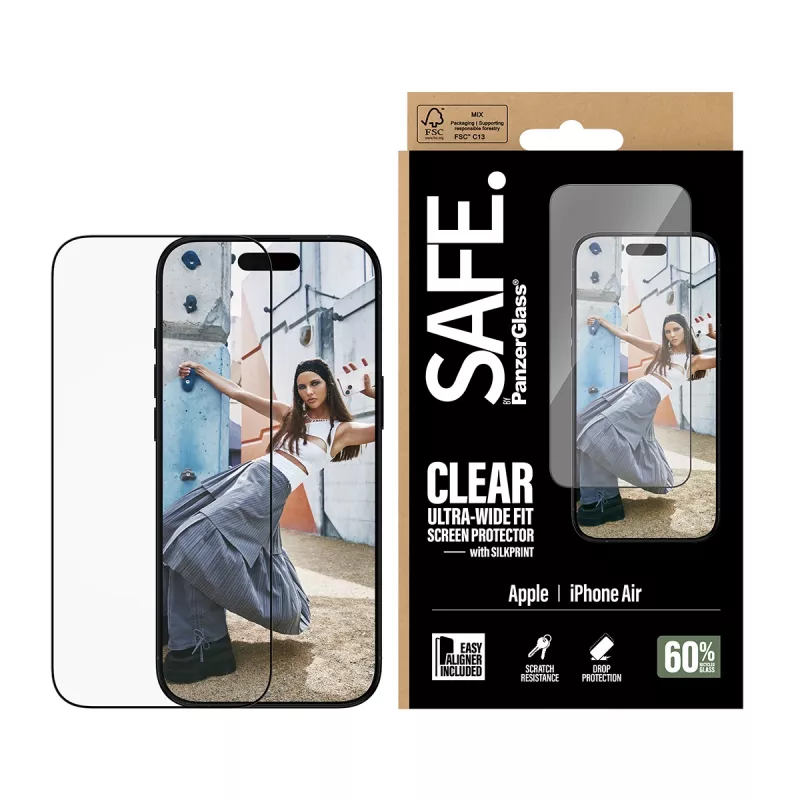 PanzerGlass SAFE Ultra-Wide Fit Displayschutzfolie mit schwarzem Rahmen, Apple iPhone Air