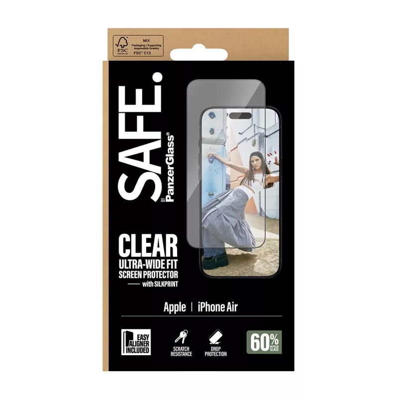 PanzerGlass SAFE Ultra-Wide Fit Displayschutzfolie mit schwarzem Rahmen, Apple iPhone Air