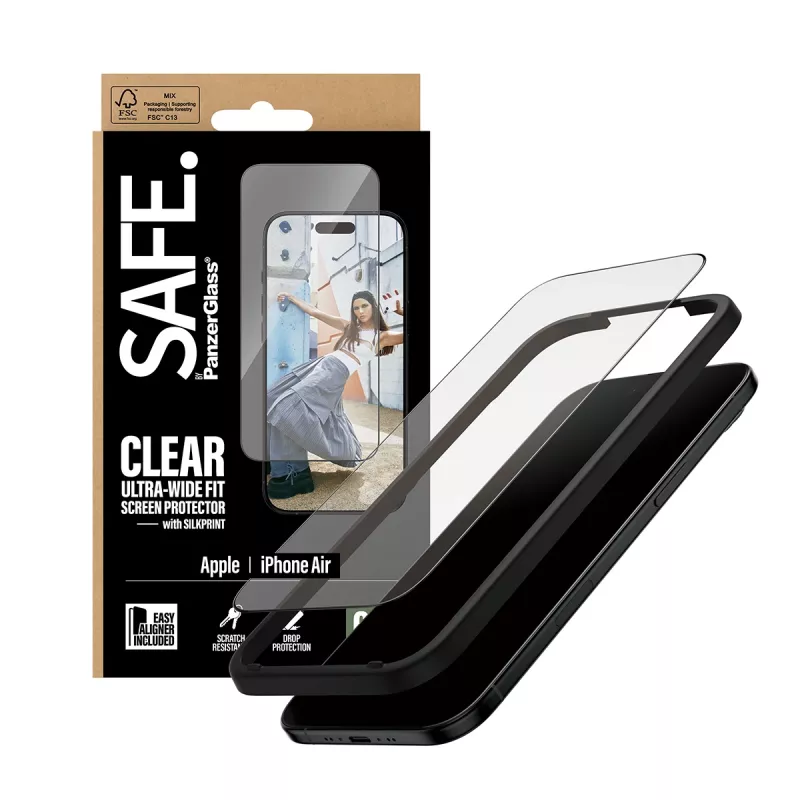 PanzerGlass SAFE Ultra-Wide Fit Displayschutzfolie mit schwarzem Rahmen, Apple iPhone Air