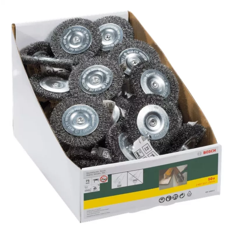 Bosch Stahldraht-Tellerschleifbürste für Bohrmaschinen, 75 x 10 mm, 6 mm Schaft (2607017120)