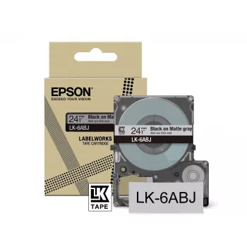 Epson Mattes Band – Grau/Schwarz 24mm (8m) – LK-6ABJ, Schwarz auf Grau, LK, Schwarz, Grau, Epson, LabelWorks LW-C610, 2,4 cm