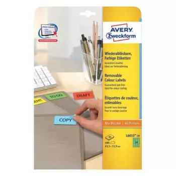 Selbstklebende Etiketten Avery L6033-20 Abgerundetes Rechteck Wiederablösbar Grün