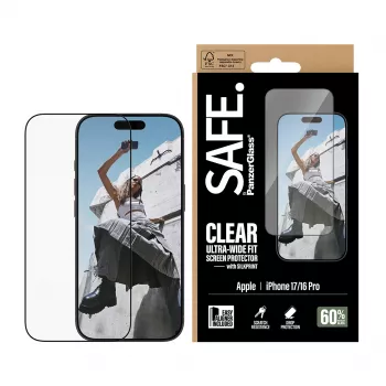 PanzerGlass SAFE. by ® Displayschutz mit schwarzem Rahmen iPhone 17 | 16 Pro | Ultra-Wide Fit mit EasyAligner