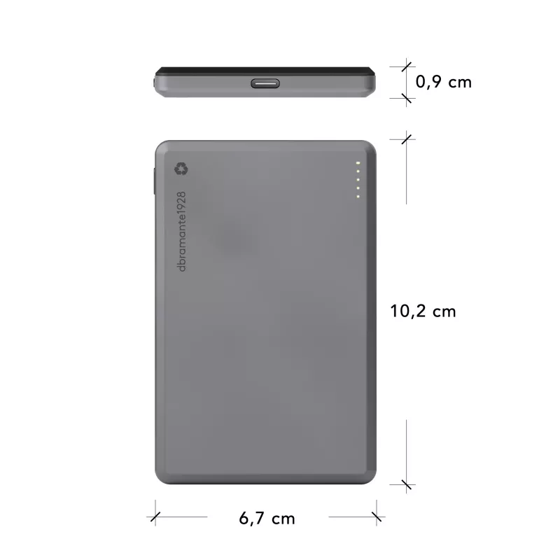 dbramante1928 re-charge - Powerbank 5K Wireless - Grau, 5000 mAh, Kabelloses Laden, 3,87 V, Grau