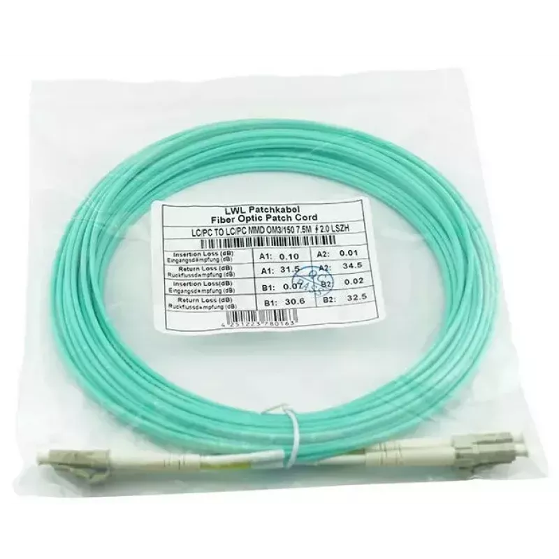 BlueOptics 050502T512000007.5M-BO Duplex LWL-Patchkabel (Corning-kompatibel), LC-UPC/LC-UPC, Multimode OM3 50/125 µm, 7,5 m
