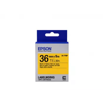 Epson Labelkassette Pastel LK-7YBP Schwarz/Gelb 36mm (9m), Schwarz auf gelb, Japan, LabelWorks LW-1000P, LW-900P, 3,6 cm, 9 m, 1 Stück