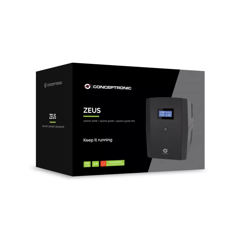 Conceptronic ZEUS04G 2200VA 1320W USV, UK-Steckdose x 4, HID USB, RJ45 Ein-/Ausgang, AVR