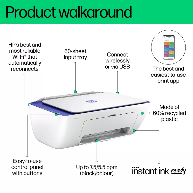 HP DeskJet 2821e Wireless All-in-One-Farbdrucker, Instant Ink; Kopierer, Scanner