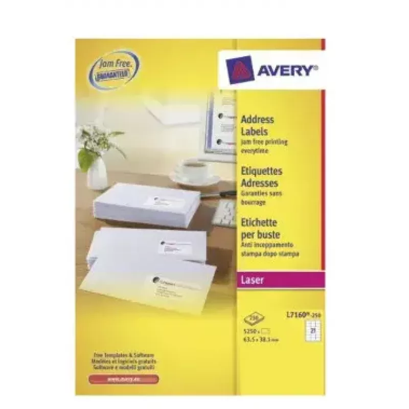 Avery J8160-25 Adressetiketten, 63,5 x 38,1 mm, 525 Etiketten (25 Bogen x 21), weiß