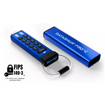 iStorage datAshur PRO+C 256GB | FIPS 140-3 Level 3 zertifiziert | Sicheres USB Type-C Laufwerk | AES-XTS 256-Bit Hardware-Verschlüsselung | PIN-geschützt | Typ C-A Adapter inklusive