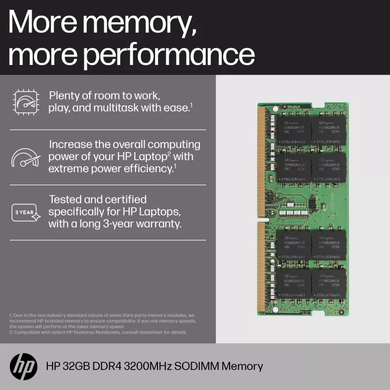 HP 8GB DDR4 3200 SODIMM Speicher, Business, Windows 10, Windows 11, 70 mm, 30 mm, 1,5 mm, 8 g