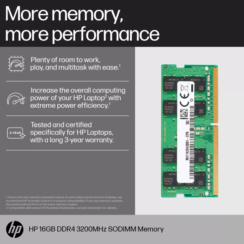 HP 8GB DDR4 3200 SODIMM Speicher, Business, Windows 10, Windows 11, 70 mm, 30 mm, 1,5 mm, 8 g