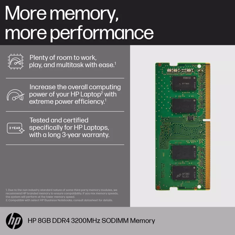 HP 8GB DDR4 3200 SODIMM Speicher, Business, Windows 10, Windows 11, 70 mm, 30 mm, 1,5 mm, 8 g