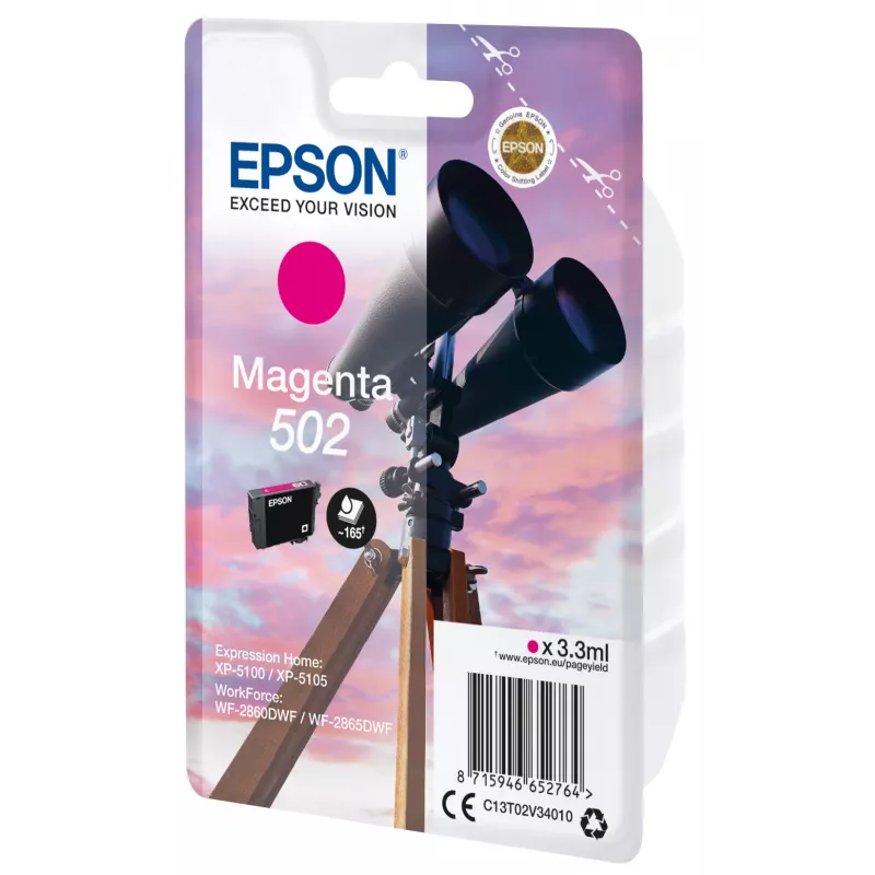 Epson Einzelpackung Magenta 502 Tinte, Standardkapazität, Magenta, Pigmenttinte, 3,3 ml, 1 Stk., 165 Seiten