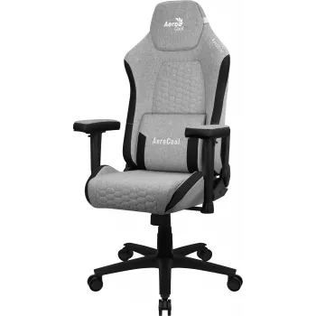 Universal Gaming-Stuhl AEROCOOL CROWNASHGR — grau gepolsterte Sitzfläche/Rückenlehne, 2D-Armlehnen, Stahlrahmen, Gasfeder Klasse 4, max. Benutzergewicht 150 kg