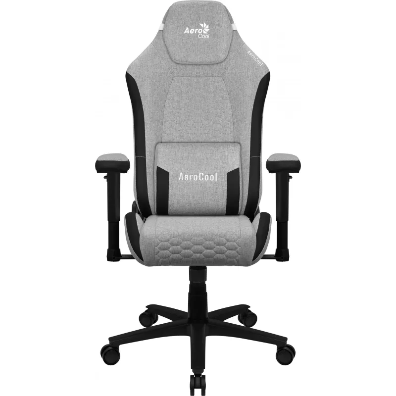 Universal Gaming-Stuhl AEROCOOL CROWNASHGR — grau gepolsterte Sitzfläche/Rückenlehne, 2D-Armlehnen, Stahlrahmen, Gasfeder Klasse 4, max. Benutzergewicht 150 kg