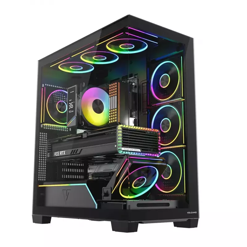 PC-Midi-Tower-Gehäuse MODECOM VOLCANO STELLAR PLUS ARGB MIDI, 5 Frontlüfter, gehärtetes Glas, USB-C